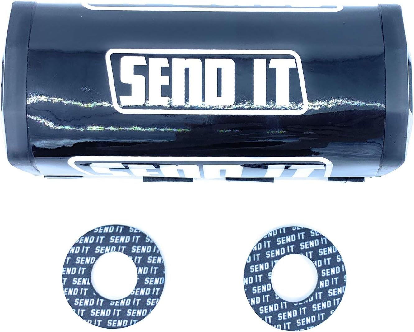 SEND IT Bar Pad with FREE DONUTS Handlebar Dirtbike ATV Crossbar (BLACK, SQUARE)