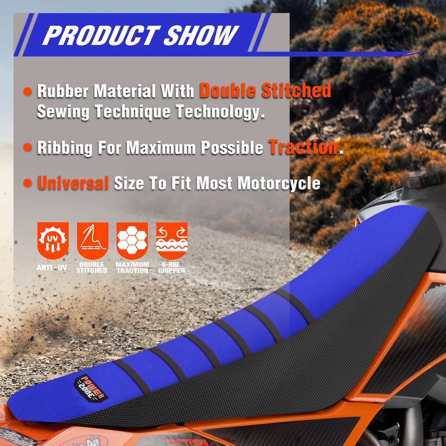 Gripper Rubber Dirt Bike Seat Cover - Universal Soft Seat Cover for Most Dirt Bike Motorcycle Blue
